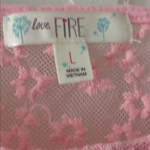 love, Fire Tops - Pink tee with lace floral detail love, Fire Tops - Pink tee with lace floral detail